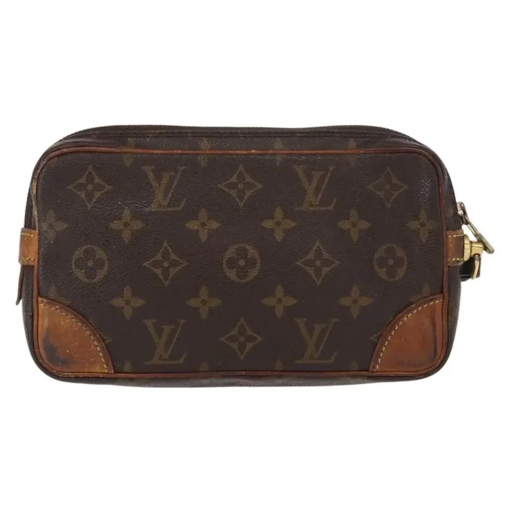Louis Vuitton Monogram Marly Dragonne PM Clutch Bag Brown